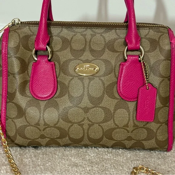 Coach Signature Bennett Brown and Pink Mini Satchel - Picture 2 of 16